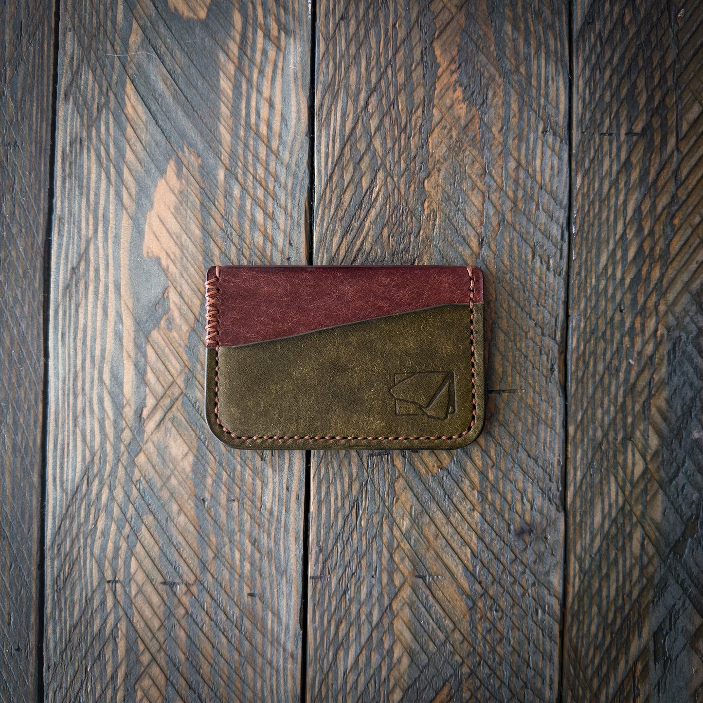 The Keystone V2 – Leather Card Holder - Pueblo Olive on Tobacco