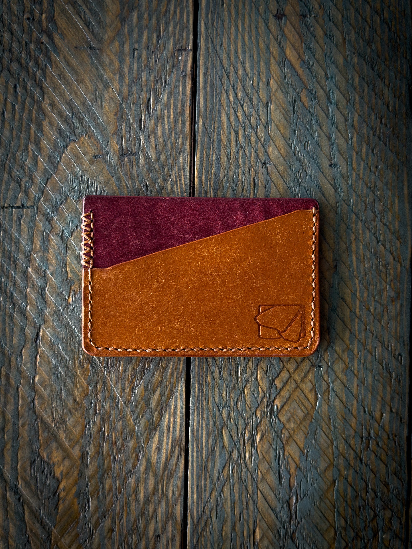 The Keystone – Leather Card Holder - Pueblo Cognac on Bordeaux